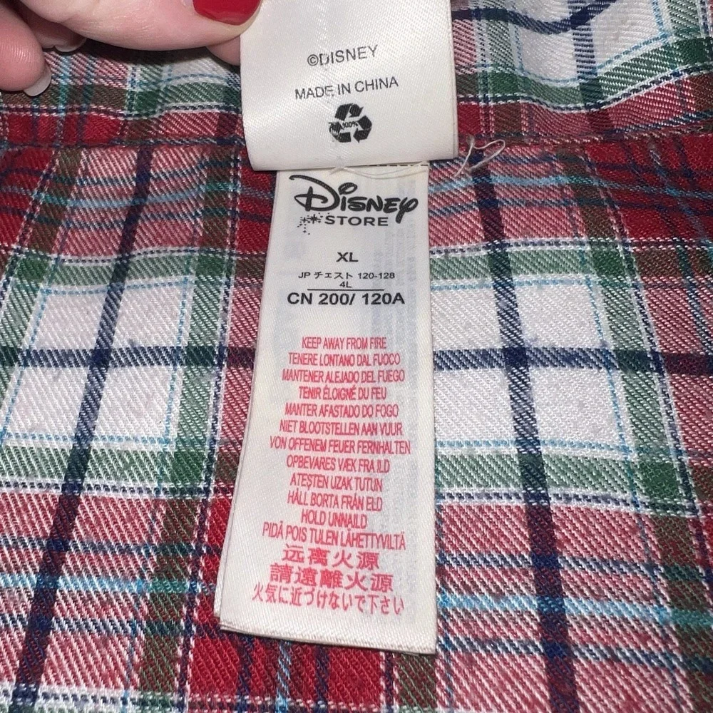 Disney Store Mickey Mouse Pajama Set Mens XL Red Plaid Light Flannel Christmas - Picture 6 of 16